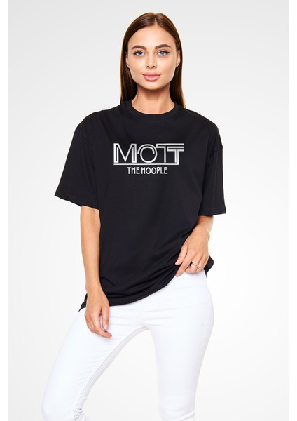 Mott The Hoople Baskılı Unisex Siyah Oversize T-Shirt modelleri