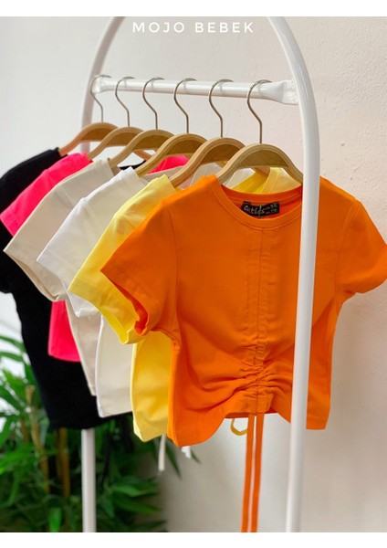 Kız Çocuk Büzgülü Kısa Kol T-Shirt 3309 Turuncu fiyatları