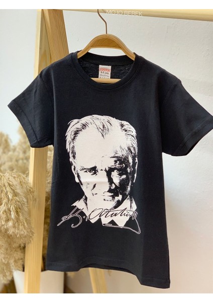 Çocuk Atatürk Baskılı Kısa Kol T-Shirt 9034 Siyah