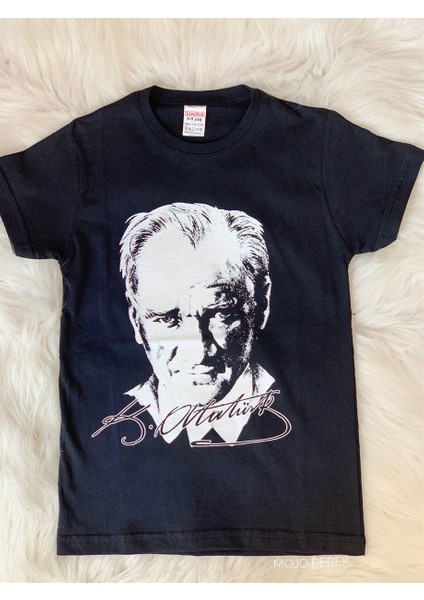 Çocuk Atatürk Baskılı Kısa Kol T-Shirt 9034 Siyah