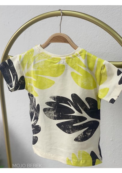 Erkek Bebek Yaprak Desenli Kısa Kol T-Shirt 42607 Krem fiyatları