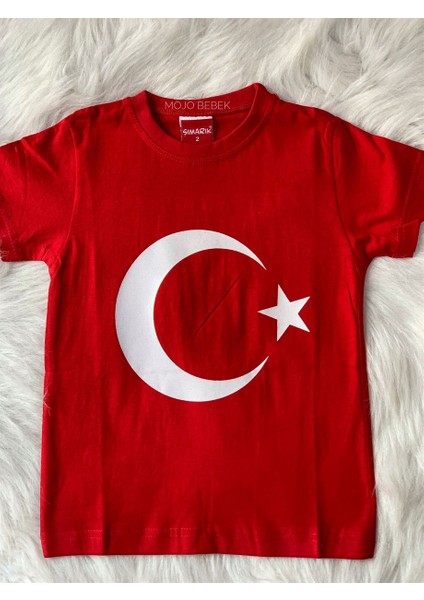 Çocuk Türk Bayraklı Kısa Kol T-Shirt 1522 Kırmızı
