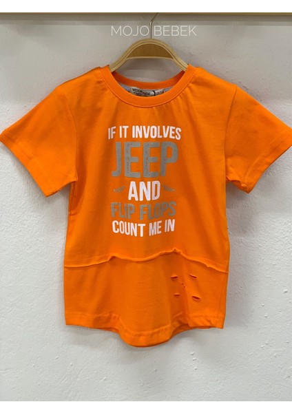 Erkek Çocuk Jeep Baskılı Kısa Kol T-Shirt 4032 Turuncu