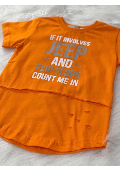 Erkek Çocuk Jeep Baskılı Kısa Kol T-Shirt 4032 Turuncu modelleri
