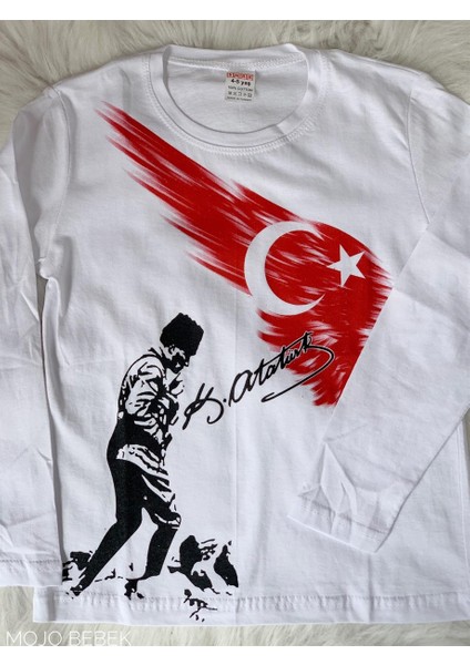 Dıgıl Kids  Kocatepe Baskılı Likralı Uzun Kol T-Shirt 1422 Beyaz