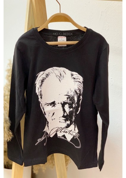 Çocuk Atatürk Baskılı Uzun Kol T-Shirt 9032 Siyah