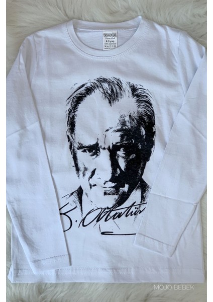 Çocuk Atatürk Baskılı Uzun Kol T-Shirt 9032 Beyaz