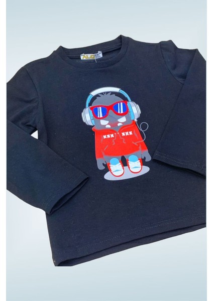 Mojo Bebek Erkek Çocuk Robot Baskılı Uzun Kol T-Shirt 123400 Siyah