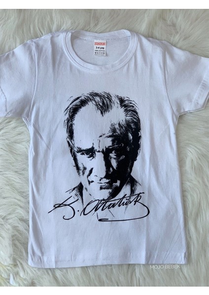 Garson Çocuk Atatürk Baskılı Kısa Kol T-Shirt 9435 Beyaz
