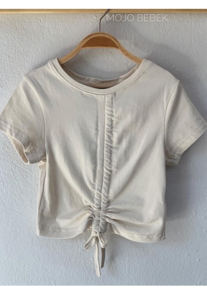 Kız Çocuk Büzgülü Kısa Kol T-Shirt 3309 Bej fırsatları