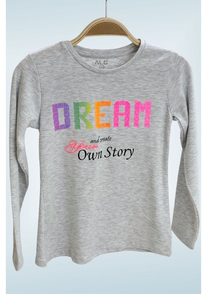 Mojo Kız Çocuk Dream Baskılı Uzun Kol T-shirt 723408 Gri