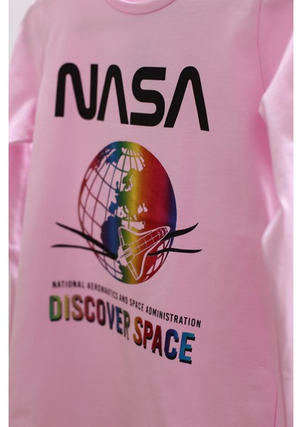 Kız Çocuk Nasa Baskılı Uzun Kol T-Shirt 723410 Pembe