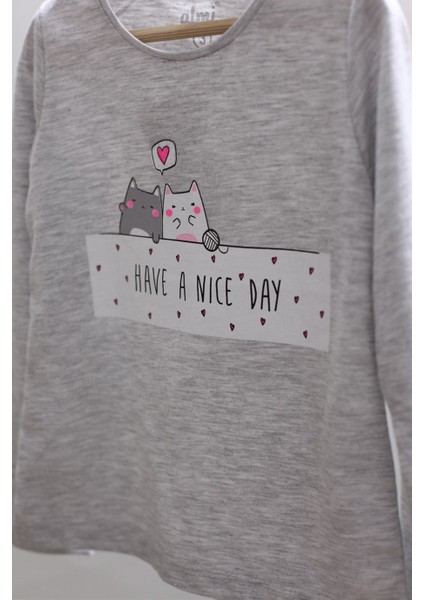 Kız Çocuk Nice Day Baskılı Uzun Kol T-Shirt 623106 Gri