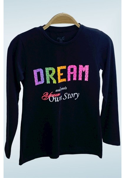 Kız Çocuk Dream Baskılı Uzun Kol T-Shirt 723408 Siyah