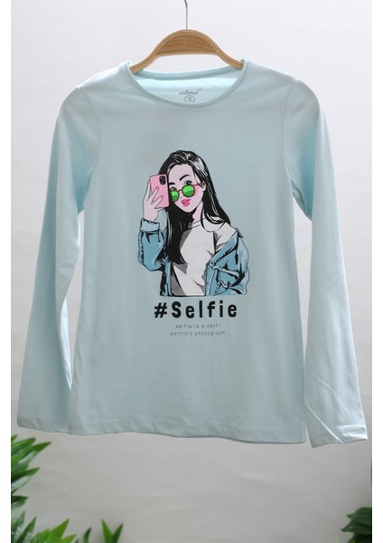 Kız Çocuk Selfie Kız Baskılı Uzun Kol T-Shirt 723123 Mavi
