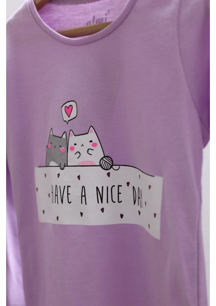 Kız Çocuk Nice Day Baskılı Uzun Kol T-Shirt 623106 Lila