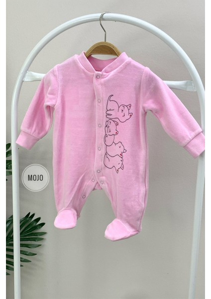 Kız Bebek Pink Cats Kadife Patikli Tulum 7154 Pembe