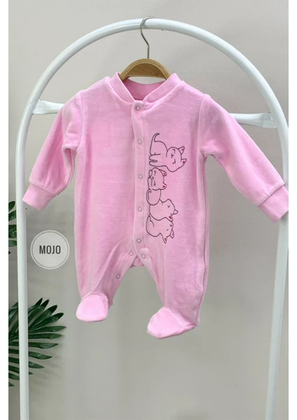 Mojo Bebek Kız Bebek Pink Cats Kadife Patikli Tulum 7154 Pembe