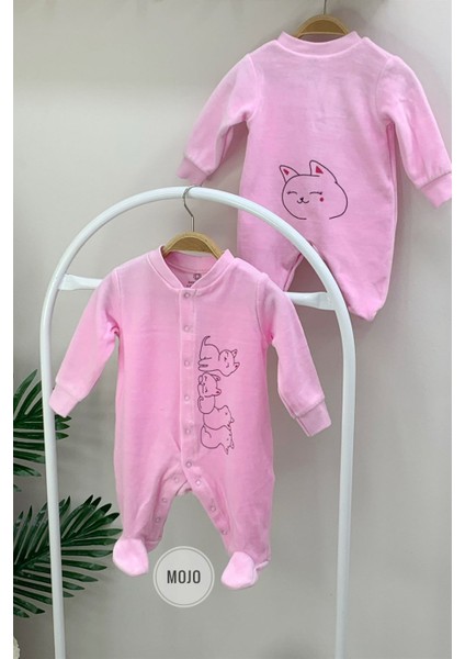 Kız Bebek Pink Cats Kadife Patikli Tulum 7154 Pembe