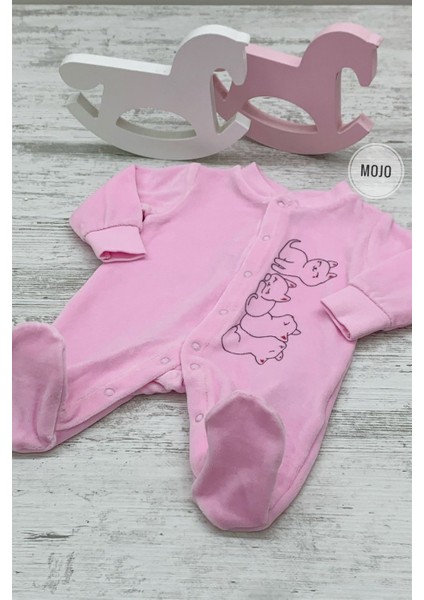 Kız Bebek Pink Cats Kadife Patikli Tulum 7154 Pembe