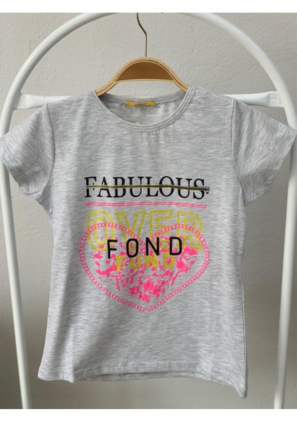 Kız Çocuk Fabulous Yazılı T-Shirt 721171 Gri