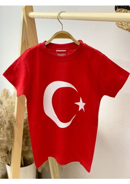 Türk Bayrağı Baskılı Kısa Kol T-Shirt 9843 Kırmızı