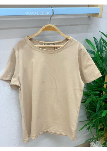 Unisex Çocuk Basic Kısa Kol T-shirt 5203 Bej