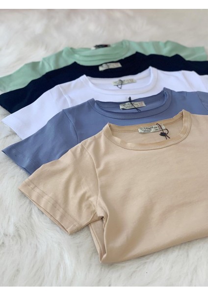 Unisex Çocuk Basic Kısa Kol T-shirt 5203 Bej modelleri