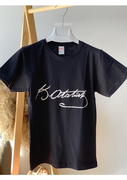 Garson Çocuk Atatürk Imza Baskılı Kısa Kol T-Shirt 2699 Siyah