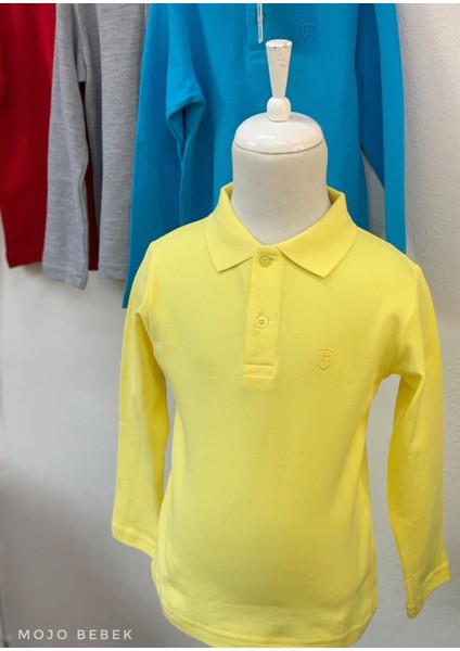 Unisex Düğmeli Lacoste Yakalı T-shirt 4145 Sarı