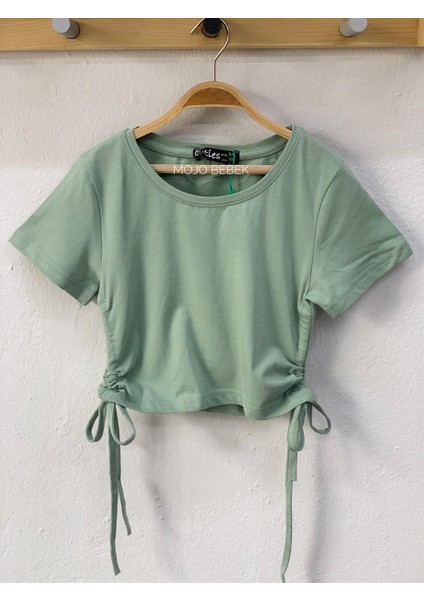 Kız Çocuk Basic Büzgülü Kısa Kol T-Shirt 3258 Mint