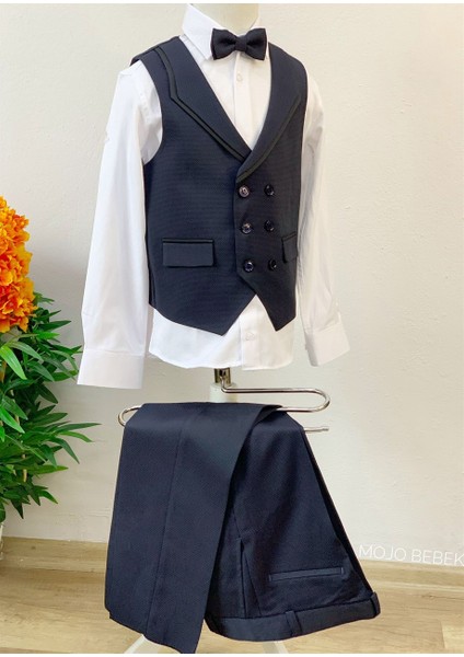 Erkek Çocuk Dokulu Klasik Yelekli Takım 20504 Lacivert