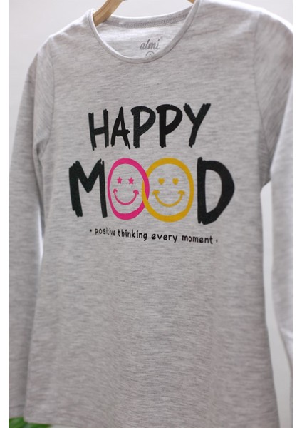 Kız Çocuk Happy Mood Baskılı Uzun Kol T-Shırt 723135 Gri