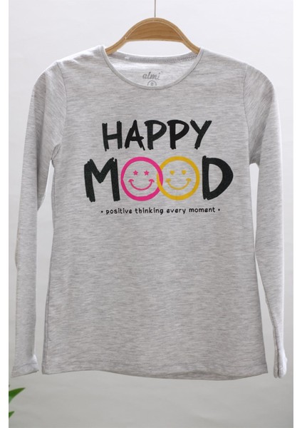Mojo Kız Çocuk Happy Mood Baskılı Uzun Kol T-shırt 723135 Gri
