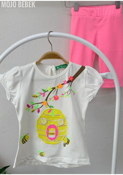 Mojo Kız Bebek 1-4 Yaş Baskılı Kısa Kol Taytlı Takım 320010 Ekru