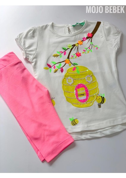 Mojo Kız Bebek 1-4 Yaş Baskılı Kısa Kol Taytlı Takım 320010 Ekru modelleri