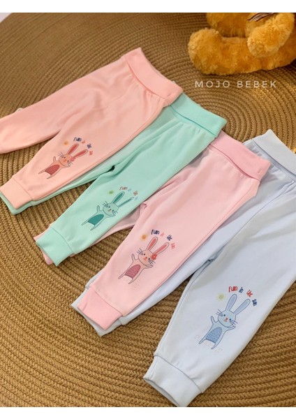Bebek Tavşan Desenli Paçası Ribanalı Eşofman Altı 5202 Pembe fiyatları