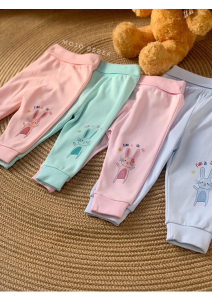 Bebek Tavşan Desenli Paçası Ribanalı Eşofman Altı 5202 Pembe modelleri