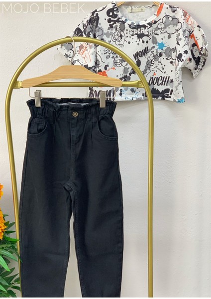 Kız Çocuk Beli Lastikli Mom Pantolon 2193 Siyah