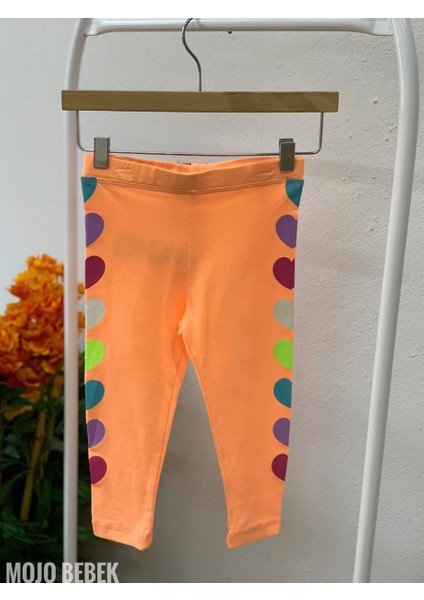 Kız Çocuk 1-8 Yaş Renkli Kalp Baskılı Tayt 7773 Turuncu