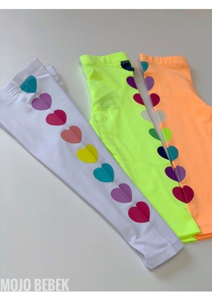 Kız Çocuk 1-8 Yaş Renkli Kalp Baskılı Tayt 7773 Turuncu fiyatları