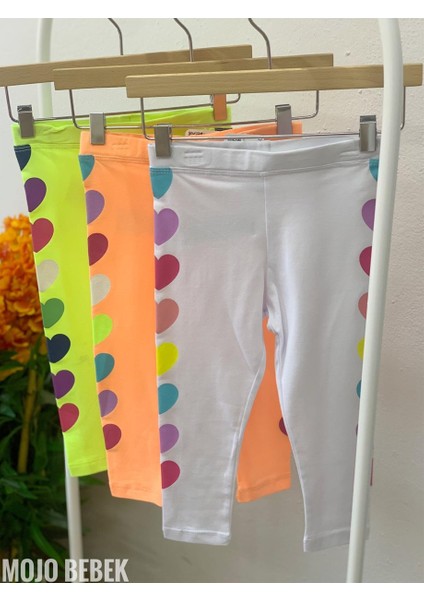 Kız Çocuk 1-8 Yaş Renkli Kalp Baskılı Tayt 7773 Turuncu modelleri