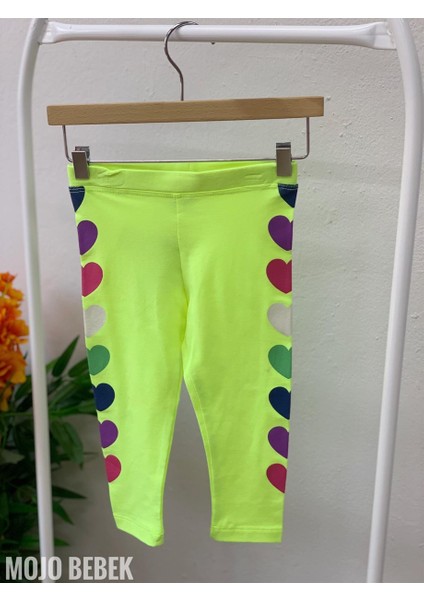 Kız Çocuk 1-8 Yaş Renkli Kalp Baskılı Tayt 7773 Yeşil