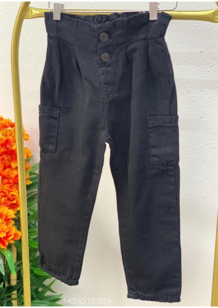 Mojo Kız Bebek 1-4 Yaş Çift Düğmeli Yazlık Mom Pantolon 2250 Siyah