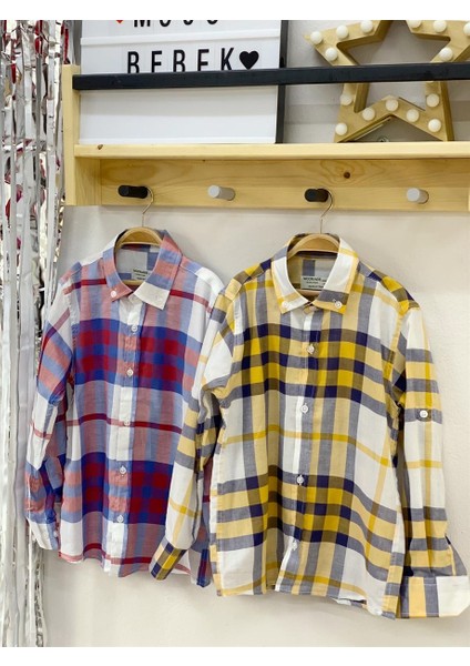 Erkek Çocuk Desenli Katlamalı Kol Gömlek 4016 Sarı