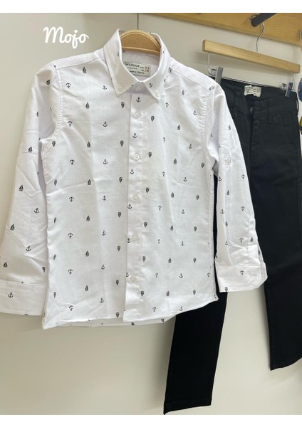 Erkek Çocuk 5-14 Yaş Çapa ve Gemi Desenli Gömek 4019 Beyaz modelleri