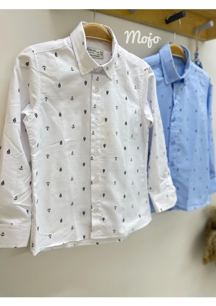 Erkek Çocuk 5-14 Yaş Çapa ve Gemi Desenli Gömek 4019 Beyaz fırsatları