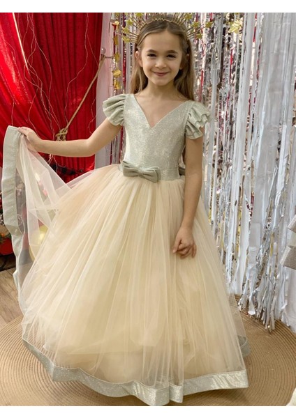 Kız Çocuk 2-10 Yaş Sindirella Model Tarlatanlı Abiye Elbise Altın fiyatları