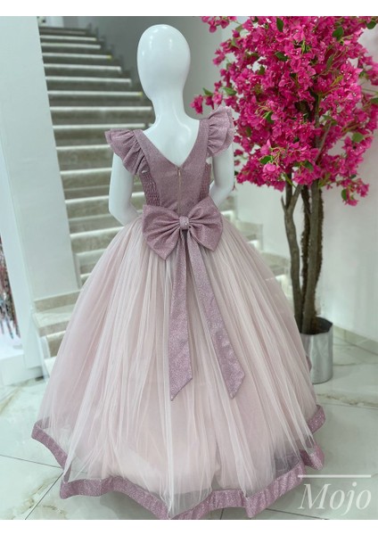 Kız Çocuk Sindirella Model Tarlatanlı Abiye Elbise 2091 Pembe modelleri