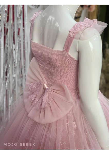 Kız Çocuk İncili Tarlatanlı Gelinlik 2171 Pudra modelleri